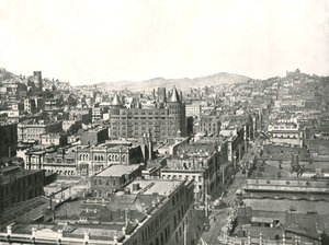 Vogelperspectief vanaf de toren van het Chronicle Building, San Francisco, VS, 1895