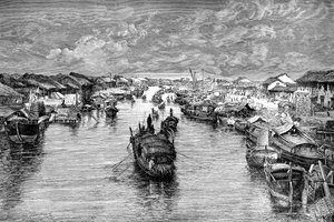 Boten op de Chinese Arroyo, nabij Saigon, Vietnam