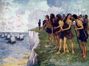 Britten wachten op de naderende komst van Viking-schepen door Unbekannt