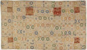 Brocade, zijde. Een boeddhistische monnikspij, gepatcht, kesa
