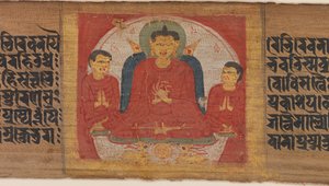 Boeddha met zijn handen opgeheven in Dharmacakra Mudra, ca. 1090 door Unbekannt