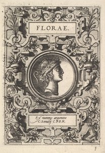 Buste van Florae omringd door bandwerk, uit de serie Deorum dearumque door Unbekannt