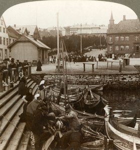 Vis kopen in een drukke Arctische handelsport, Tromsø 69° 38 N. Br., Noord-Noorwegen, 1902 door Unbekannt