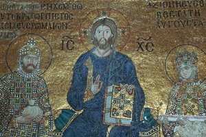 Byzantijns mozaïek dat Christus toont tussen aardse heersers, 12e eeuw door Unbekannt