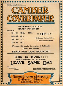 Camber Coverpaper - Samuel Jones & Company advertentie, 1919 door Unbekannt