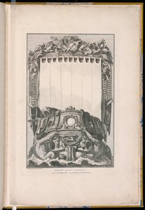 Cartouche in de vorm van een slak bovenop een schip