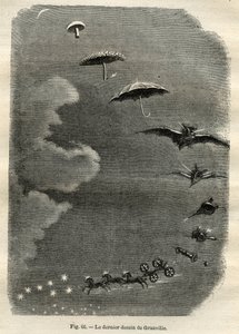 Hemelse metamorfose: De droom van een jong meisje dat naar de maan kijkt, die verandert in een paddenstoel, paraplu, vleermuis... en uiteindelijk in een tank van de Grote Beer (laatste tekening door Jean-Isidore Gerard, alias J.J. Grandville)