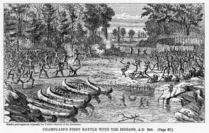 Champlains Eerste Gevecht met de Indianen, 1609 door Unbekannt