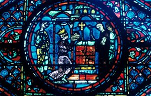 Karel de Grote geeft relikwieën aan de Kapel in Aix, glas-in-lood, Kathedraal van Chartres, Frankrijk door Unbekannt