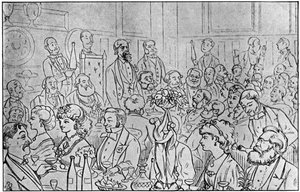 Charles Dickens die de Newsvendors Dinner voorzit, 5 april 1870, 1912