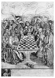 Schaken: De dood geeft schaakmat aan een koning, c1400