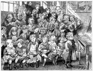 Kinderen wachten op soep tijdens het eten, London Board School, Denmark Terrace, Islington door Unbekannt