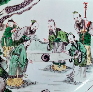 Chinese schaal met een waarzeggerijscène, 17e eeuw