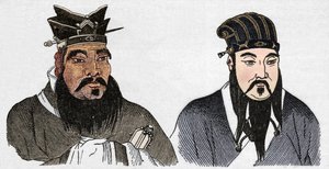 Chinese portretten van Confucius en zijn grote volgeling Mencius, 1907