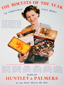Kerstadvertentie voor Huntley en Palmers biscuits, 1935