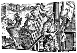 Christoffel Columbus tijdens zijn reis naar Amerika, gravure, ca. 1500 door Unbekannt