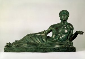 Cinerarium in de vorm van een liggende jongeling Etrurië, begin 4e eeuw v.Chr. door Unbekannt