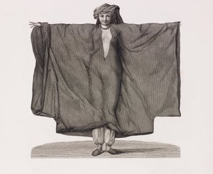 Illustratie van een vrouw in een rode zijden jurk (detail)