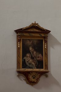 Kerk. Interieur. Schilderij. Madonna met Kind. Italië (?). Olieverf op doek door Unbekannt