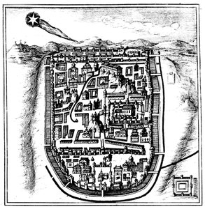 Komeet van 66 AD Halley boven Jeruzalem, 1666 door Unbekannt