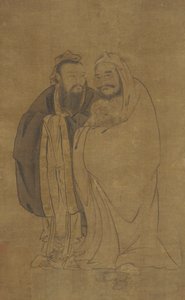 Confucius en Boeddha die een Qilin Wiegen, Ming-dynastie, 15e eeuw