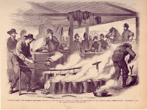 Koken in het kamp - De keuken van de Fremont Dragoons, op de kermisterreinen, Tipton, MO., onlangs het hoofdkwartier van Gen. Fremont