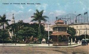 Hoek van Central Park, Havana, Cuba, ca. 1910 door Unbekannt