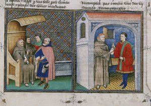 Corruptie. Miniatuur uit Le livre appelé Decameron door Giovanni Boccaccio, 1460s door Unbekannt