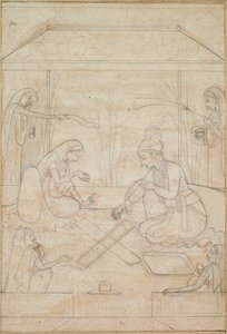 Koppel speelt Chaupar op een terras, ca. 1790-1800 door Unbekannt
