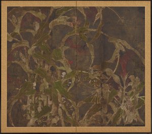 Hanekammen, maïs en ochtendglorie, Momoyama periode, 1568-1615