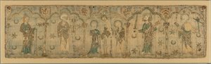 Kruisiging geflankeerd door heiligen, Brits, ca. 1270 waarschijnlijk voor 1272 door Unbekannt