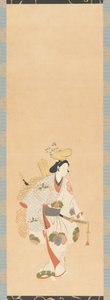 Danser in een witte jurk, versierd met gekleurde bladeren..., Edo-periode, Kambun-tijdperk, 1661-1673 door Unbekannt