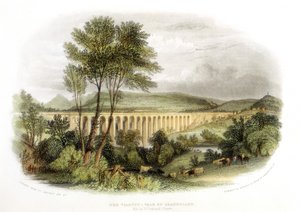 Dee Viaduct, Vale of Llangollen, op de Shrewsbury, Wales en Chester Railway, ca. 1848