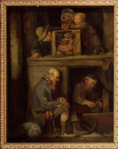 De doedelzakspeler bij de schoenlapper