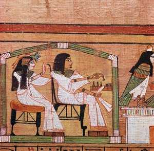 Detail van een Egyptische papyrus met een spelletje dammen