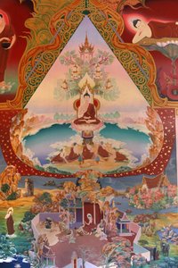 Detail van een muurschildering in de Uposatha (heiligdom) van de Buddhapadipa-tempel, Wimbledon, Groot-Brittannië door Unbekannt