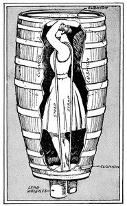 Diagram van mevrouw Anne Edson Taylor in het vat waarin ze over de Niagara Falls stortte, 1901 door Unbekannt