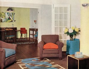 Eetkamer en lounge in een gereconstrueerd Londens appartement voor mevrouw Harry Ewbank in Bryanston Court door Unbekannt
