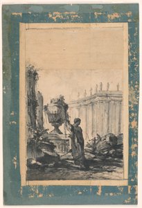 Tekening, Architectonische fantasie met vaas, herm en colonnade, midden 18e eeuw