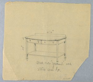 Tekening, Ontwerp voor serveertafel met twee laden en convex front, 1900-05