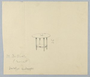 Tekening, Ontwerp voor Kleine Ronde Tafel met Gesneden Fries op Plank door Unbekannt