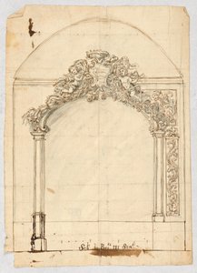 Tekening, Beeldhouwwerk boven de deur
