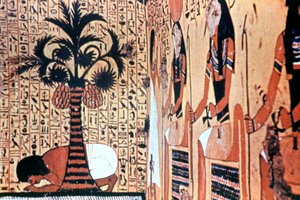 Drinken uit de rivier, tempelmuurschildering, Thebe, Egypte door Unbekannt