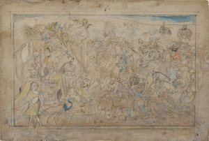 Durga, Kali en vijf Matrikas vechten tegen het Daitya-leger van de demon Shumbha..., ca. 1780 door Unbekannt