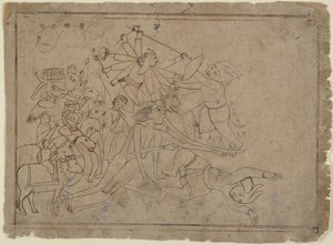 Durga, Kali en de Matrikas vechten tegen de demon Raktabija: Scène uit de Devi Mahatmya, ca. 1780 door Unbekannt