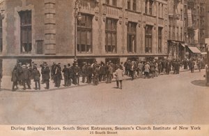 Tijdens verzenduren, South Street-ingangen, Seamens Church Institute of New York, ca. 1888