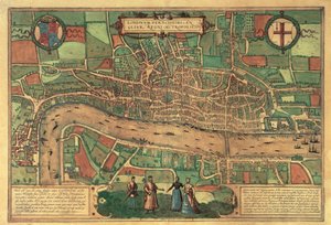 De vroegste gedrukte kaart van Londen, 1574 door Unbekannt