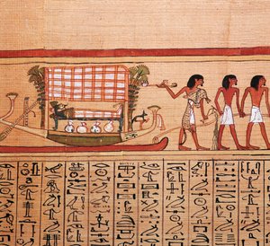 Egyptische papyrus die het brengen van de mummie naar de necropolis toont, 13e eeuw v.Chr.