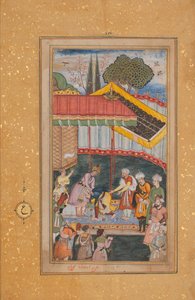 Keizer Babur Ontvangt een Bezoeker, Folio uit een Baburnama Het Boek van Babur, ca. 1590