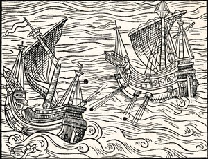 Engagement tussen twee koopvaardijschepen voor de kust van IJsland, 1555 door Unbekannt